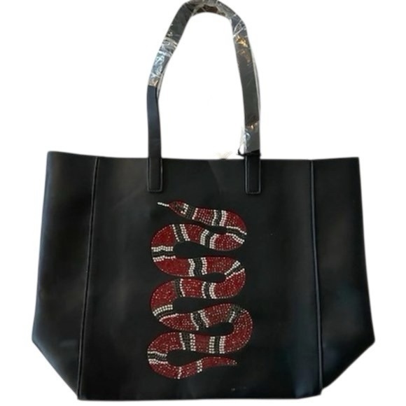 NWOT RARE ah-dorned New York Black Tote with Rhinestone Crystal Snake - Picture 1 of 10